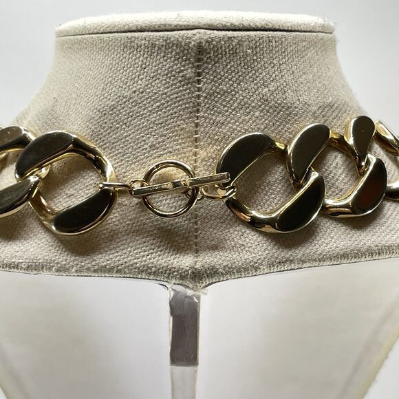 Gold Tone Chunky Large Curb Chain Link Necklace Toggle Clasp Boho Classic - Picture 5 of 8